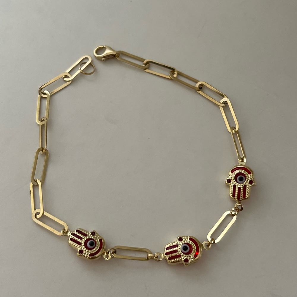 14k yellow gold hamsa hand bracelet